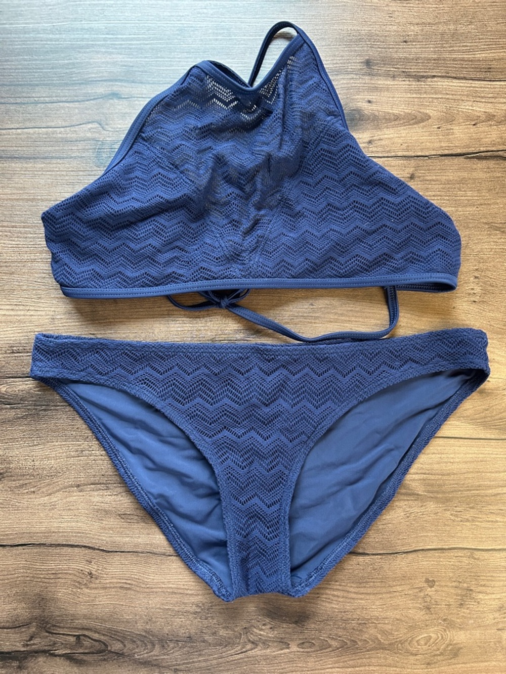 aerie Blue High Neck Crochet Bikini Set